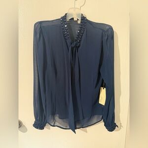 NWT Executive Forever 21 Navy Blouse with Embellished Collar size medium